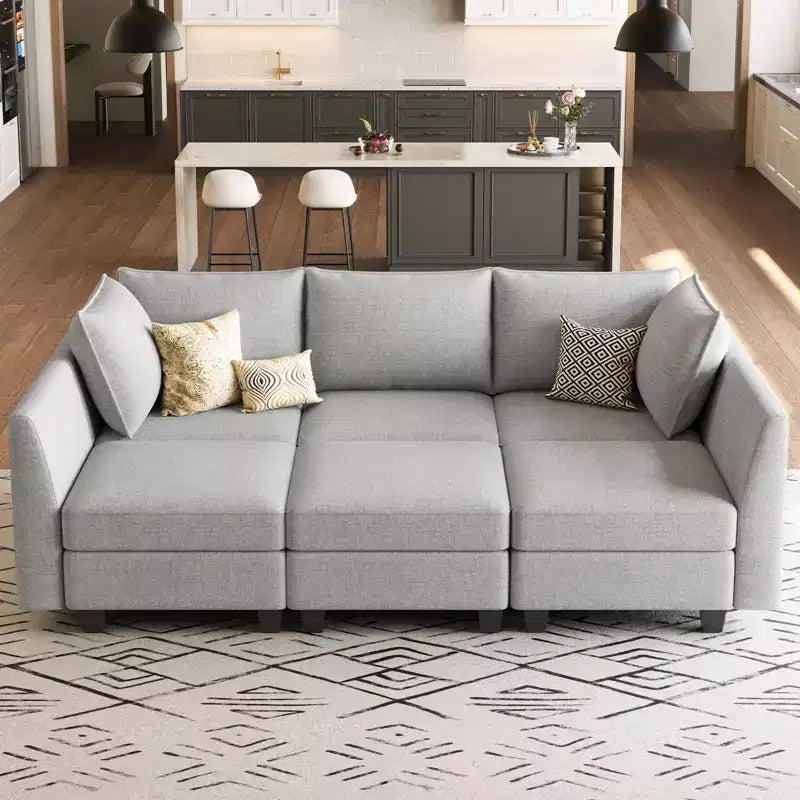 Canapé sectionnel modulaire en chenille Belffin avec rangement et méridienne en forme de L pour salon