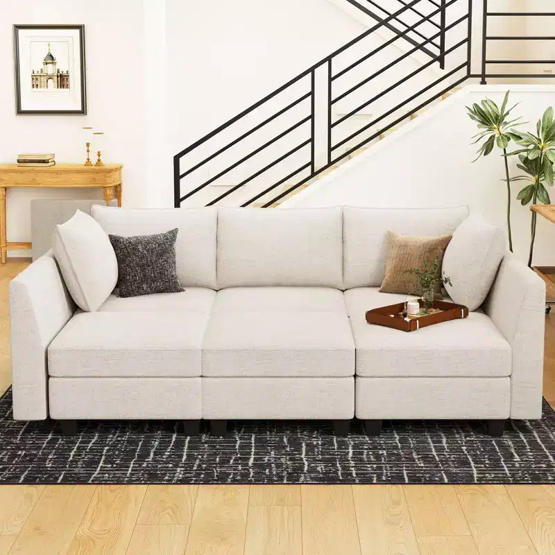 Canapé sectionnel modulaire en chenille Belffin avec rangement et méridienne en forme de L pour salon