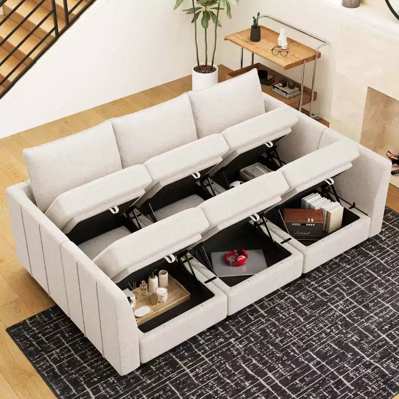 Canapé sectionnel modulaire en chenille Belffin avec rangement et méridienne en forme de L pour salon