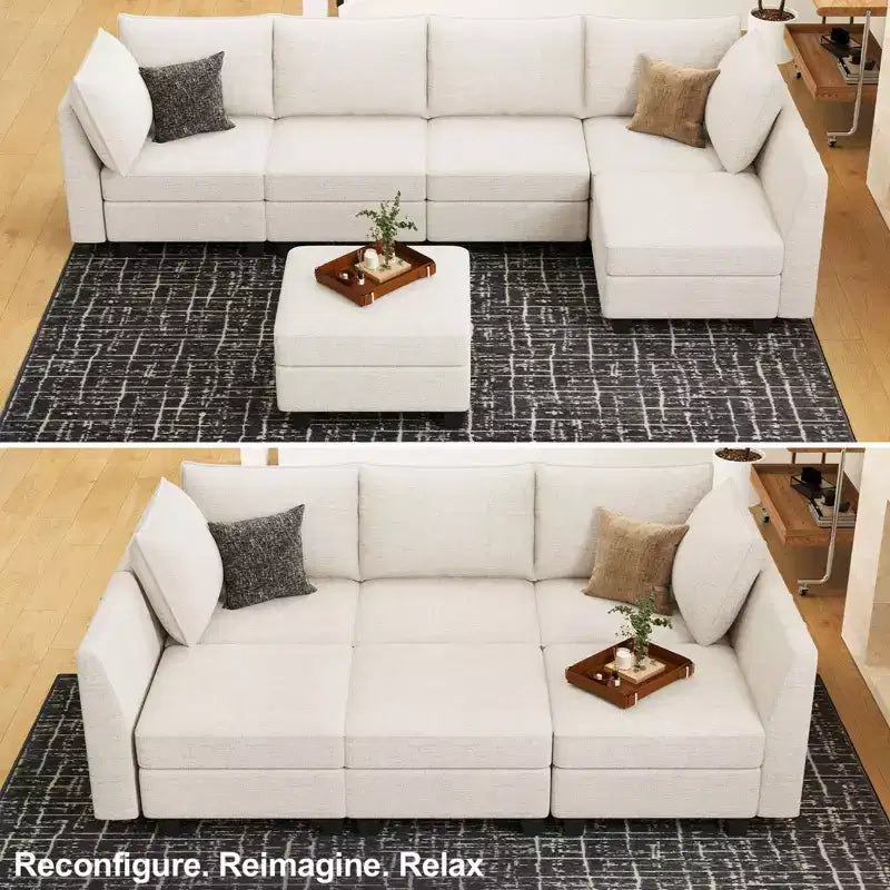 Canapé sectionnel modulaire en chenille Belffin avec rangement et méridienne en forme de L pour salon