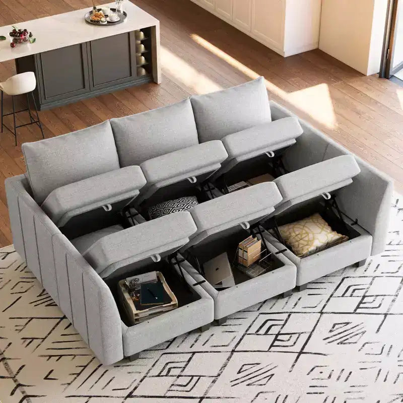 Canapé sectionnel modulaire en chenille Belffin avec rangement et méridienne en forme de L pour salon