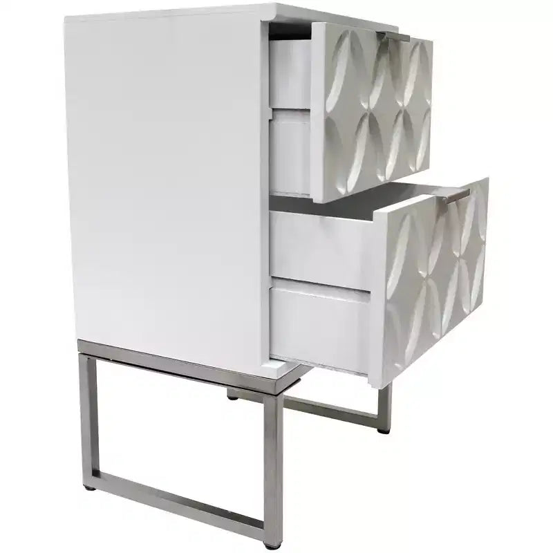 Table d'appoint eHemco avec 2 tiroirs et pieds en métal, blanc