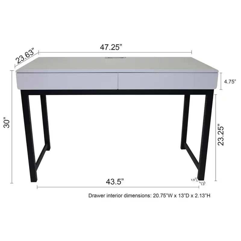 eHemco Office Desk with 2 Drawers in Light Gray Top and Metal Frame Base in Black
