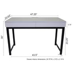 eHemco Office Desk with 2 Drawers in Light Gray Top and Metal Frame Base in Black