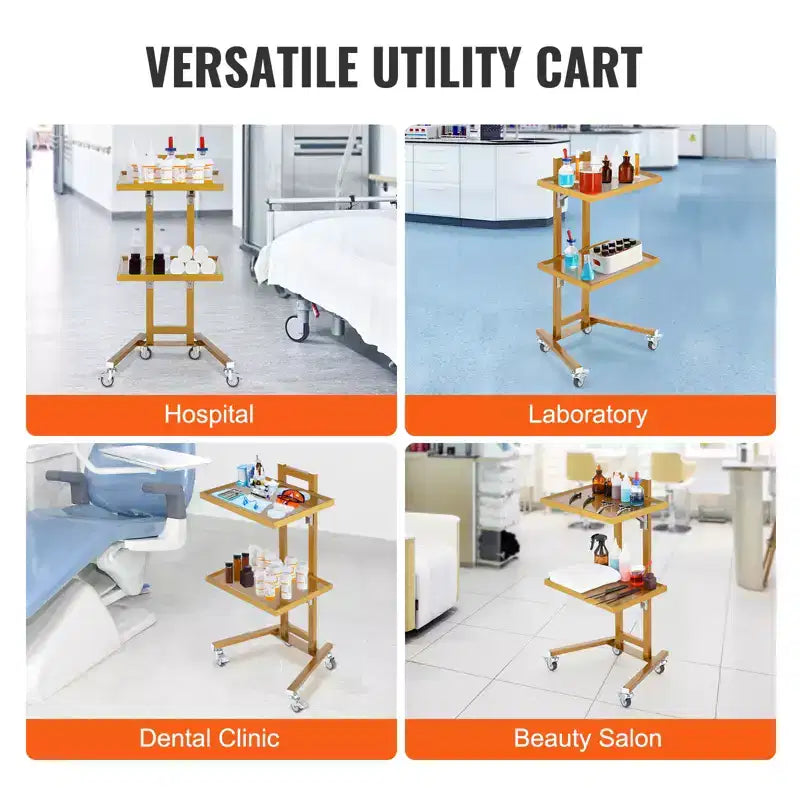VEVOR 2 Tiers Stainless Steel Lab Carts, Lab Utility Cart with 2 Trays, Mobile Medical Cart with 4 Silent Wheels, Lab Rolling Cart