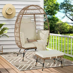 Fauteuil œuf en osier, fauteuil œuf en rotin intérieur extérieur, grands fauteuils œuf surdimensionnés 270 kg avec pouf et coussins épais pour porche, jardin, balcon