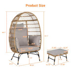 Fauteuil œuf en osier, fauteuil œuf en rotin intérieur extérieur, grands fauteuils œuf surdimensionnés 270 kg avec pouf et coussins épais pour porche, jardin, balcon