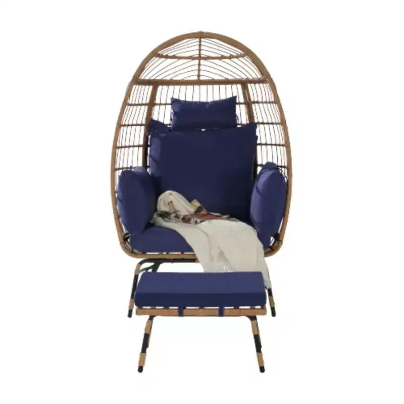 Fauteuil œuf en osier, fauteuil œuf en rotin intérieur extérieur, grands fauteuils œuf surdimensionnés 270 kg avec pouf et coussins épais pour porche, jardin, balcon
