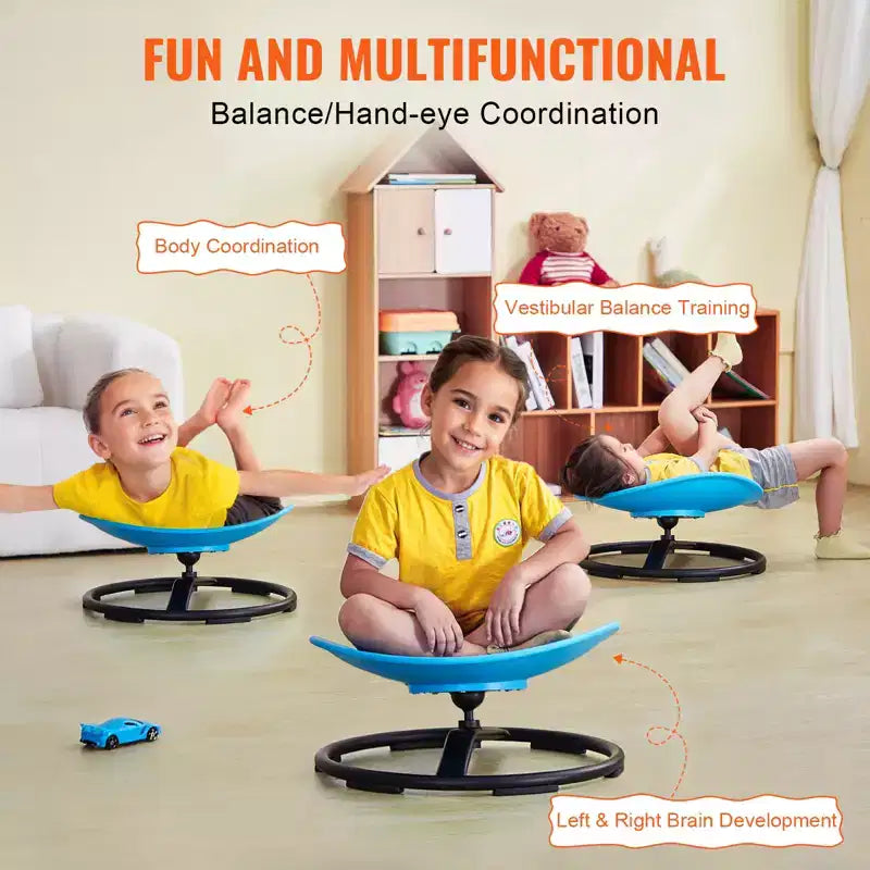 Chaise pivotante VEVOR pour enfants, capacité de 100 kg, chaise sensorielle rotative, chaise sensorielle pour enfants autistes avec base métallique antidérapante, bleue