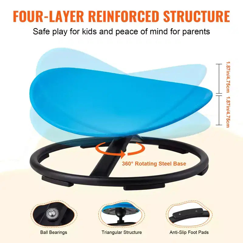 Chaise pivotante VEVOR pour enfants, capacité de 100 kg, chaise sensorielle rotative, chaise sensorielle pour enfants autistes avec base métallique antidérapante, bleue