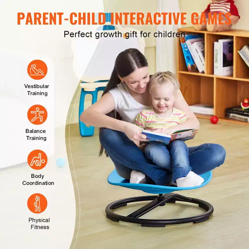Chaise pivotante VEVOR pour enfants, capacité de 100 kg, chaise sensorielle rotative, chaise sensorielle pour enfants autistes avec base métallique antidérapante, bleue