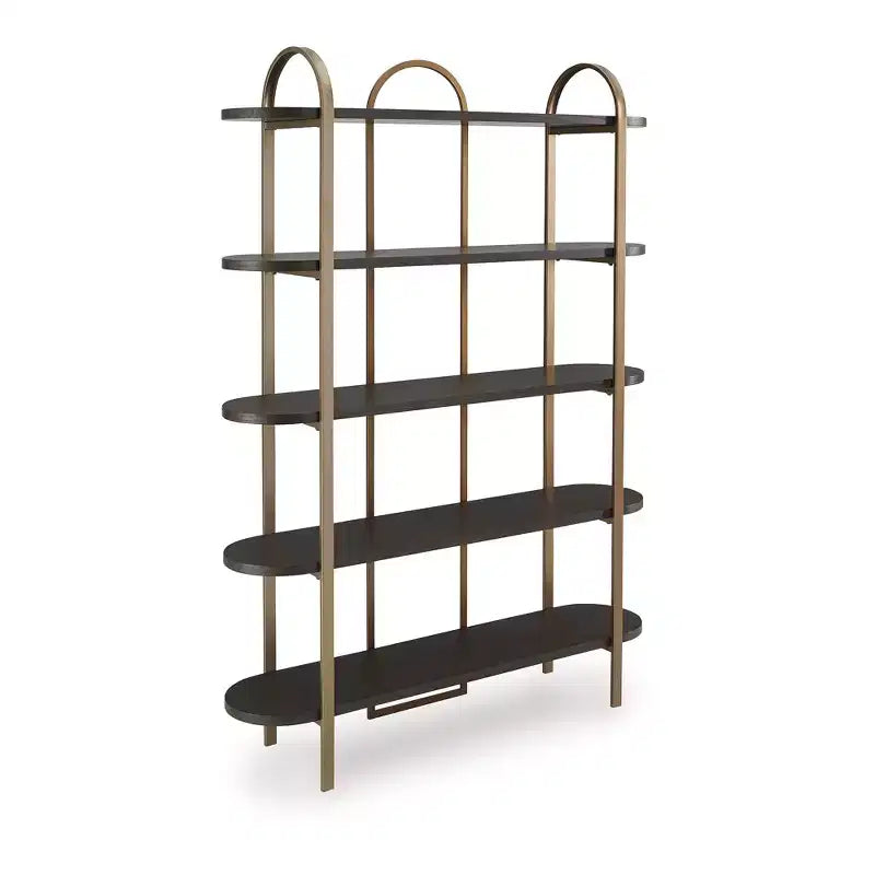 Signature Design by Ashley Brentmour 72 Modern Bookcase with 5 Shelves - Brown Wood & Gold Metal Frame