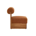 Fauteuil de salon moderne Vatros en bouclette avec cadre en bois massif et dossier roulé