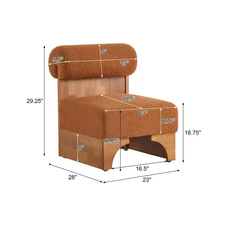 Fauteuil de salon moderne Vatros en bouclette avec cadre en bois massif et dossier roulé