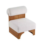 Fauteuil de salon moderne Vatros en bouclette avec cadre en bois massif et dossier roulé