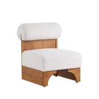 Fauteuil de salon moderne Vatros en bouclette avec cadre en bois massif et dossier roulé
