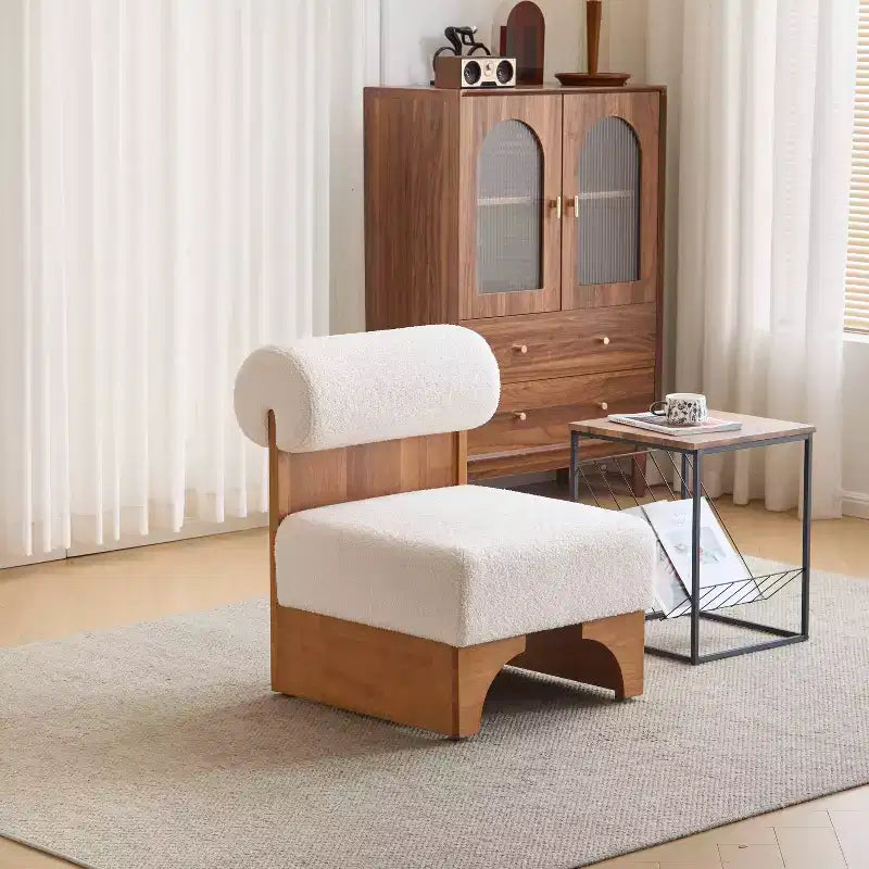 Vatros Modern Boucle Lounge Chair with Solid Wood Frame and Rolled Backrest