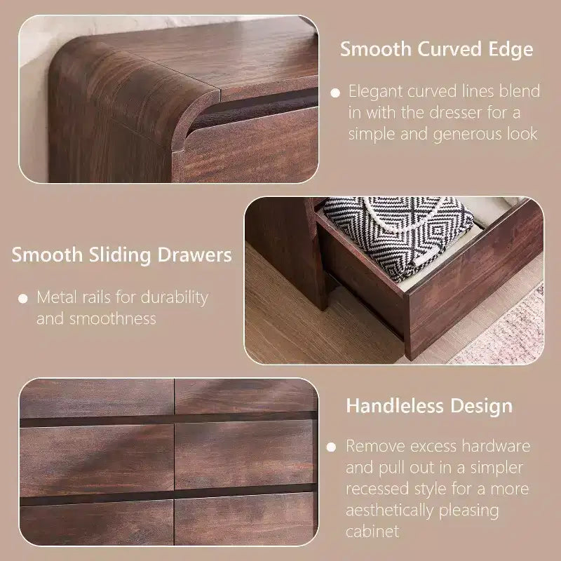 Commode 6 tiroirs SinCiDo pour chambre à coucher, commodes et chiffonniers modernes de 120 cm de large