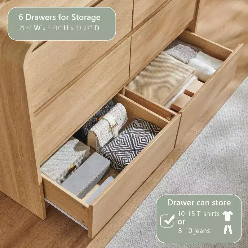 Commode 6 tiroirs SinCiDo pour chambre à coucher, commodes et chiffonniers modernes de 120 cm de large