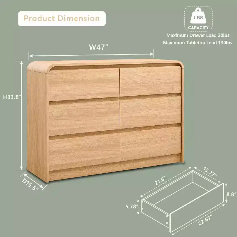 Commode 6 tiroirs SinCiDo pour chambre à coucher, commodes et chiffonniers modernes de 120 cm de large