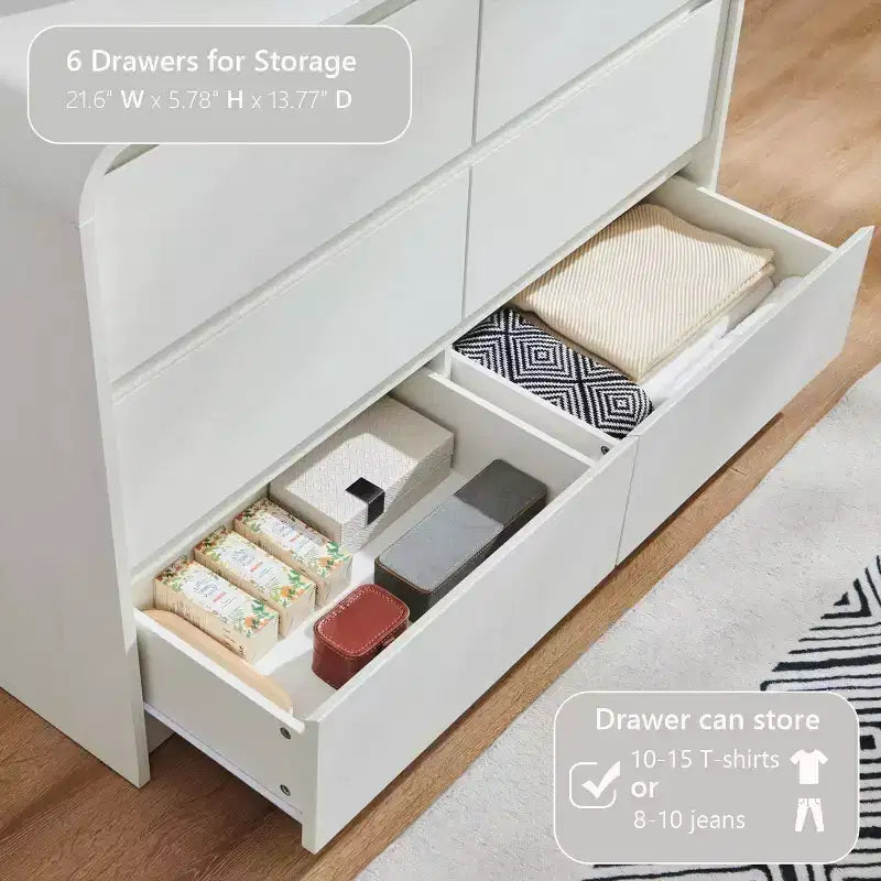 Commode 6 tiroirs SinCiDo pour chambre à coucher, commodes et chiffonniers modernes de 120 cm de large