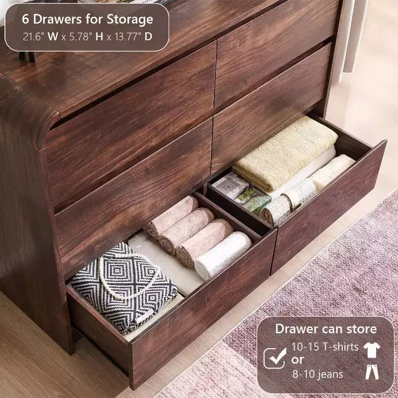 Commode 6 tiroirs SinCiDo pour chambre à coucher, commodes et chiffonniers modernes de 120 cm de large