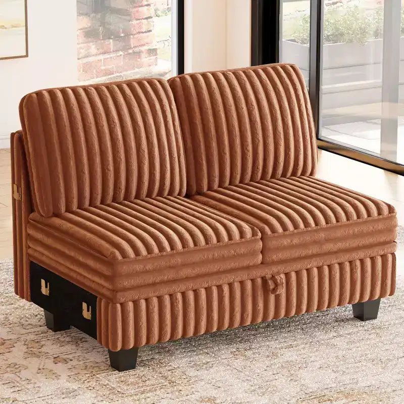 Module de causeuse Belffin en velours côtelé pour canapé modulaire pour salon, 2 places modulaire avec rangement