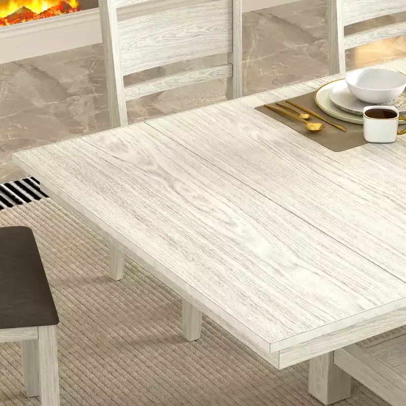 Ensemble de salle à manger extensible 7 pièces rustique VECELO pour 6 personnes, table en bois d'hévéa et 6 chaises de salle à manger rembourrées sans accoudoirs, gris