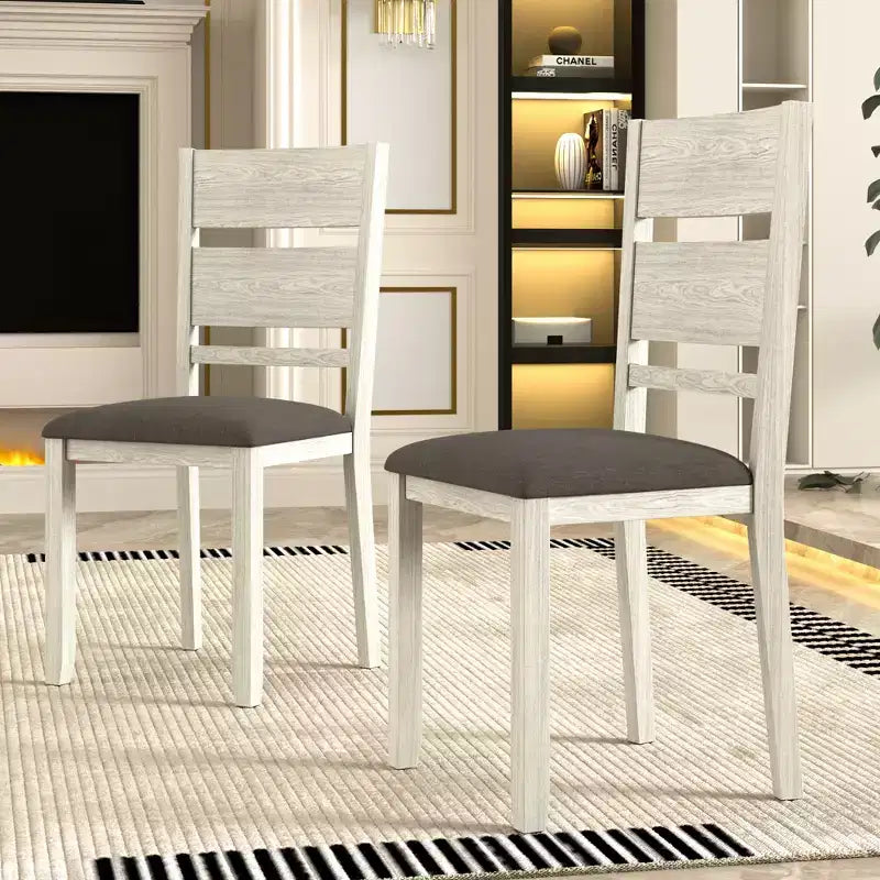 Ensemble de salle à manger extensible 7 pièces rustique VECELO pour 6 personnes, table en bois d'hévéa et 6 chaises de salle à manger rembourrées sans accoudoirs, gris