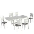 Ensemble de salle à manger extensible 7 pièces rustique VECELO pour 6 personnes, table en bois d'hévéa et 6 chaises de salle à manger rembourrées sans accoudoirs, gris