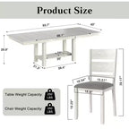 Ensemble de salle à manger extensible 7 pièces rustique VECELO pour 6 personnes, table en bois d'hévéa et 6 chaises de salle à manger rembourrées sans accoudoirs, gris