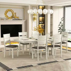 Ensemble de salle à manger extensible 7 pièces rustique VECELO pour 6 personnes, table en bois d'hévéa et 6 chaises de salle à manger rembourrées sans accoudoirs, gris