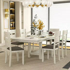 Ensemble de salle à manger extensible 7 pièces rustique VECELO pour 6 personnes, table en bois d'hévéa et 6 chaises de salle à manger rembourrées sans accoudoirs, gris