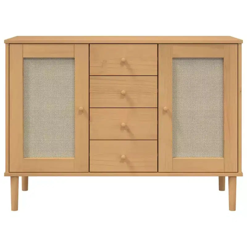 vidaXL SENJA Buffet bahut armoire de rangement aspect rotin bois de pin massif, avec 4 tiroirs