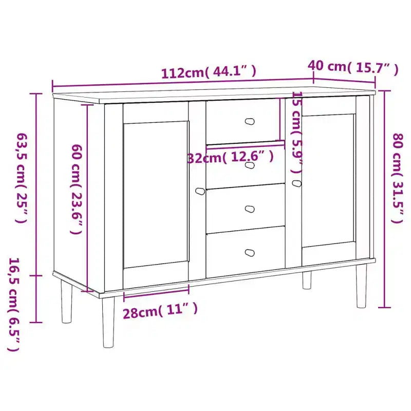 vidaXL SENJA Buffet bahut armoire de rangement aspect rotin bois de pin massif, avec 4 tiroirs