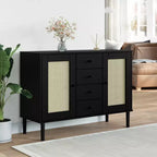 vidaXL SENJA Sideboard Buffet Storage Cabinet Rattan Look Solid Wood Pine, With 4 Drawers