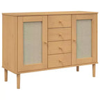 vidaXL SENJA Buffet bahut armoire de rangement aspect rotin bois de pin massif, avec 4 tiroirs