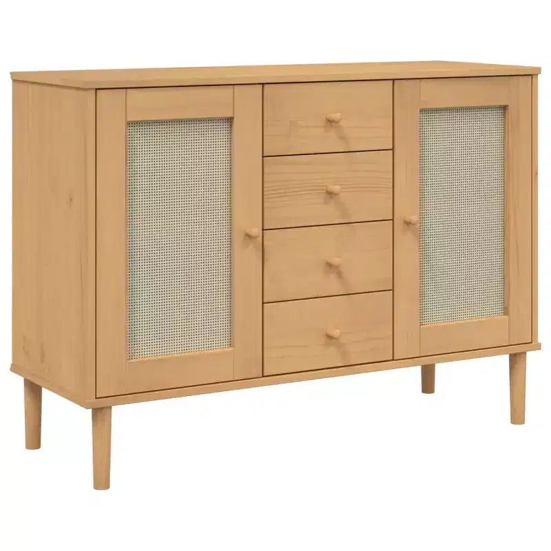 vidaXL SENJA Buffet bahut armoire de rangement aspect rotin bois de pin massif, avec 4 tiroirs