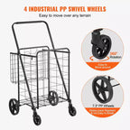 Chariot de Courses Pliable VEVOR, Chariot d'Épicerie Géant à Double Panier, Roues Pivotantes à 360°, Chariot Utilitaire Robuste, Capacité de 50 kg