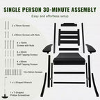 Fauteuil à bascule VEVOR Porch Rocker, fauteuil à bascule d'extérieur en HIPS, dossier haut avec accoudoirs lisses, supporte jusqu'à 181 kg, pour jardin, noir