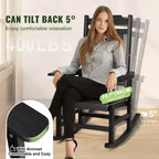 Fauteuil à bascule VEVOR Porch Rocker, fauteuil à bascule d'extérieur en HIPS, dossier haut avec accoudoirs lisses, supporte jusqu'à 181 kg, pour jardin, noir