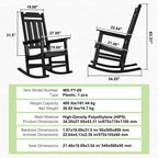 Fauteuil à bascule VEVOR Porch Rocker, fauteuil à bascule d'extérieur en HIPS, dossier haut avec accoudoirs lisses, supporte jusqu'à 181 kg, pour jardin, noir