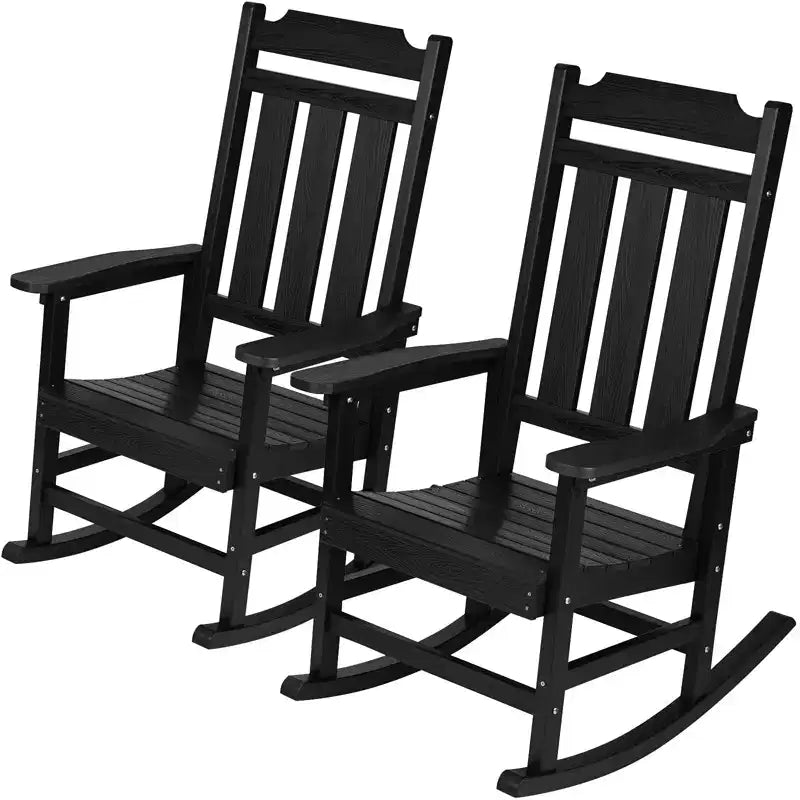 VEVOR 2 Pcs Porch Rocker, HIPS Outdoor Rocking Chair, High Back Patio Rocking Chair with Smooth Armrests, Supports up to 400 lbs