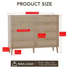 Commode en rotin à 8 tiroirs pour chambre à coucher, commode moderne de 120 cm avec poignée en métal, commode en bois pour téléviseur