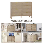 Commode en rotin à 8 tiroirs pour chambre à coucher, commode moderne de 120 cm avec poignée en métal, commode en bois pour téléviseur