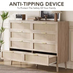 Commode en rotin à 8 tiroirs pour chambre à coucher, commode moderne de 120 cm avec poignée en métal, commode en bois pour téléviseur