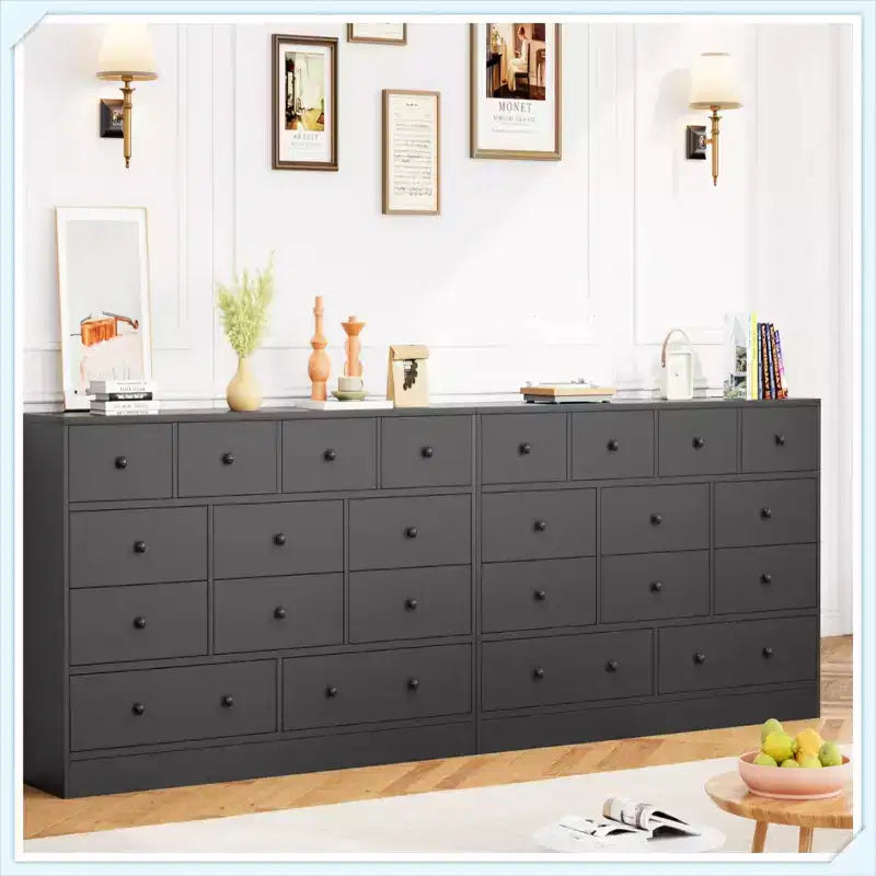 12 Drawer Dresser with Power Outlet, 61 Wood Storage Chest for Bedroom, Living Room, Hallway  Large Capacity Organizer