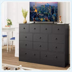 12 Drawer Dresser with Power Outlet, 61 Wood Storage Chest for Bedroom, Living Room, Hallway  Large Capacity Organizer