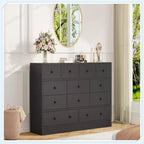 12 Drawer Dresser with Power Outlet, 61 Wood Storage Chest for Bedroom, Living Room, Hallway  Large Capacity Organizer
