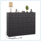 12 Drawer Dresser with Power Outlet, 61 Wood Storage Chest for Bedroom, Living Room, Hallway  Large Capacity Organizer
